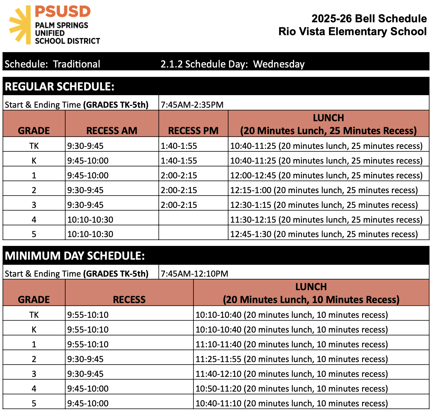 bell schedule