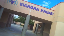 James Workman Middle School Hallway with school logo 